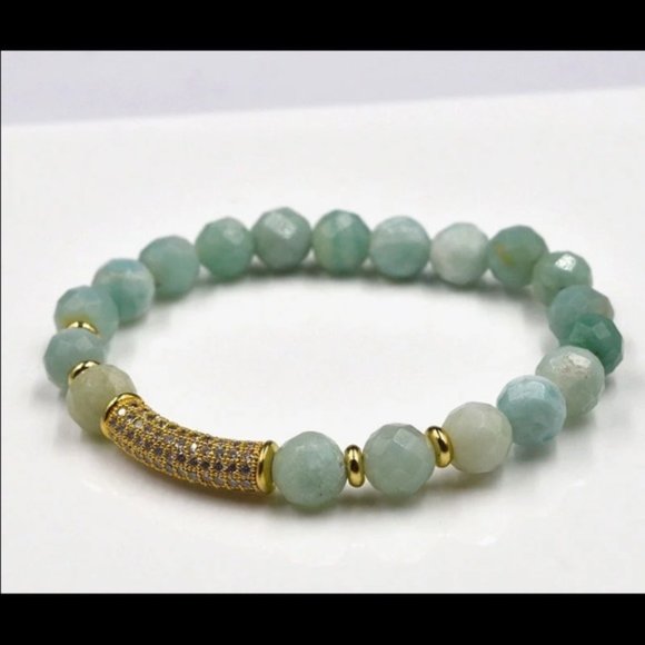 Faceted Amazonite Pave Bracelet (gold) - Picture 2 of 2